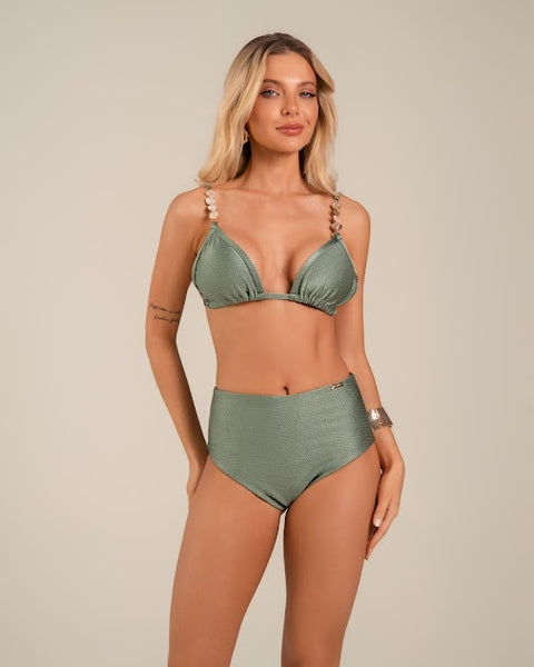 Biquíni Cortininha Madre Pérola Nas Alças e Calcinha Hot Pant